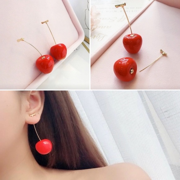 CLEARANCE NEW Red Cherry Drop Earrings - Picture 2 of 8